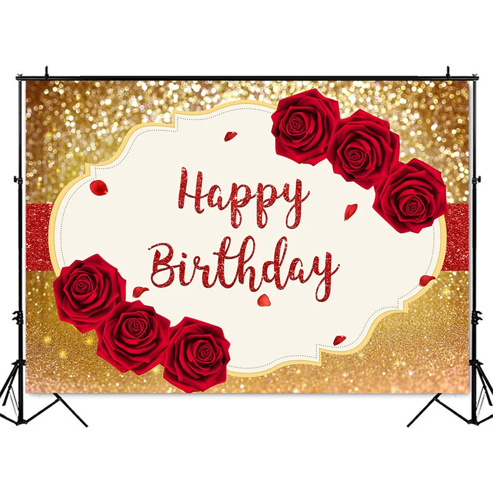 Gold Glitter Geburtstag Hintergrund rote Rose Blumen erwachsene Frauen Thema Party Dekoration liefert personalisieren Fototermin Mädchen Geburtstag