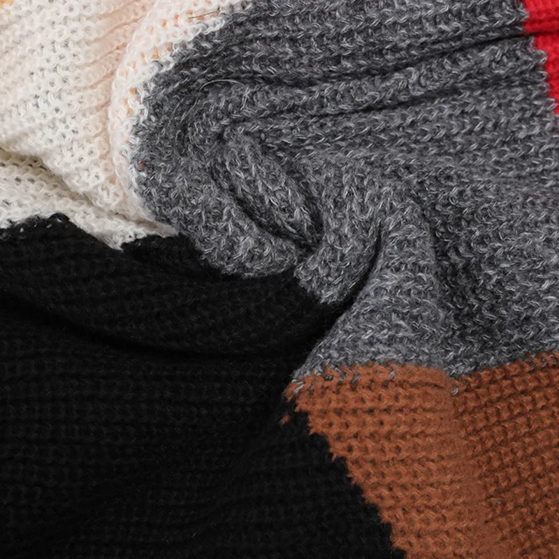 HKSH Autumn Winter New Women Long Sweater O-neck Pullover Contrast Color Patchwork Knitted Dress Elegant Chic Casual Ins HK11216