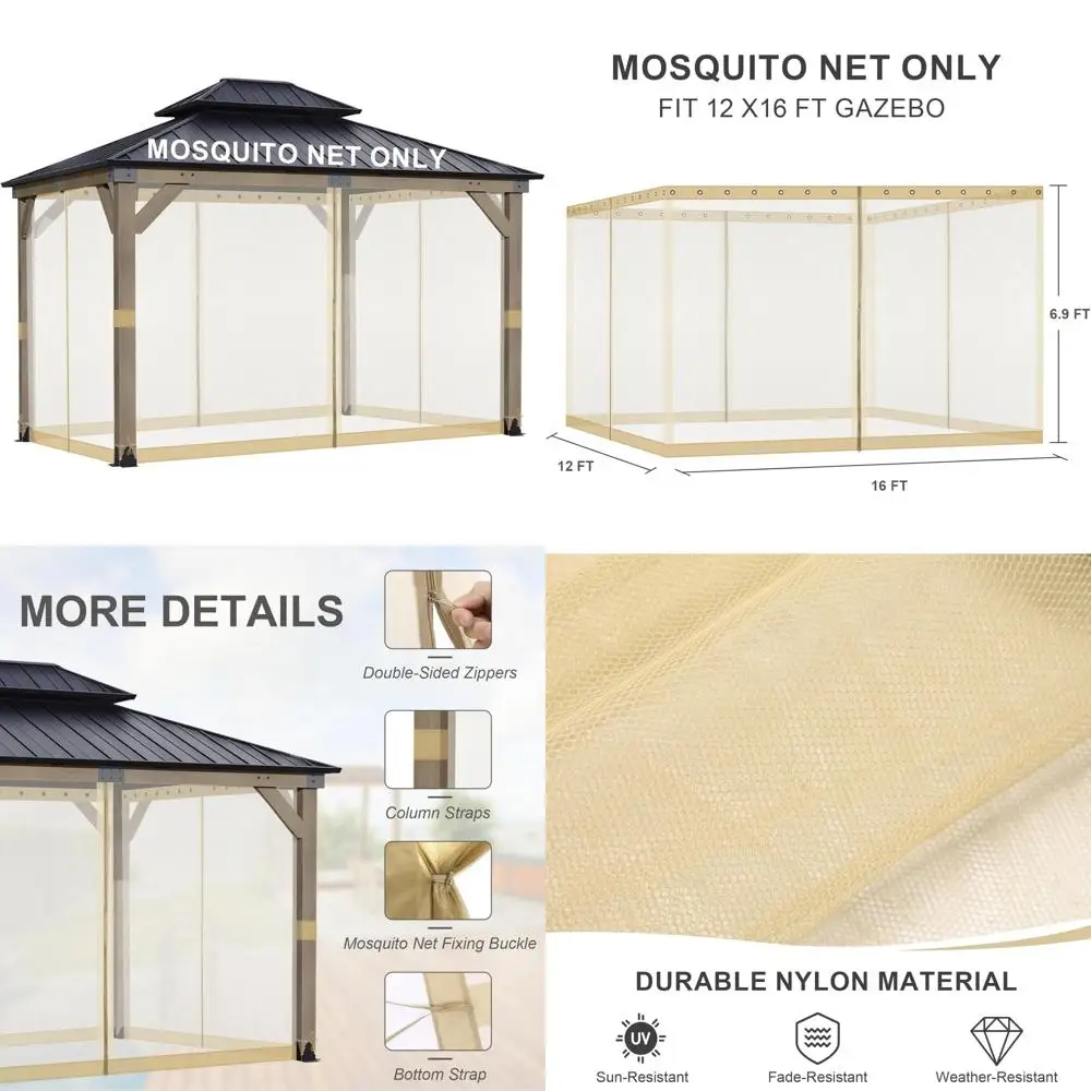 

Универсальная замена москитной сетки для беседки 12x16, 4-панельные стенки экрана с двойными молниями, защита наружного патио