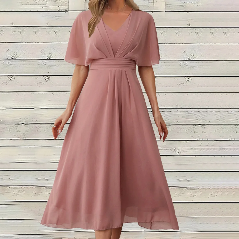 New dress Sexy special cocktail dress chiffon V-neck short sleeved swing dress