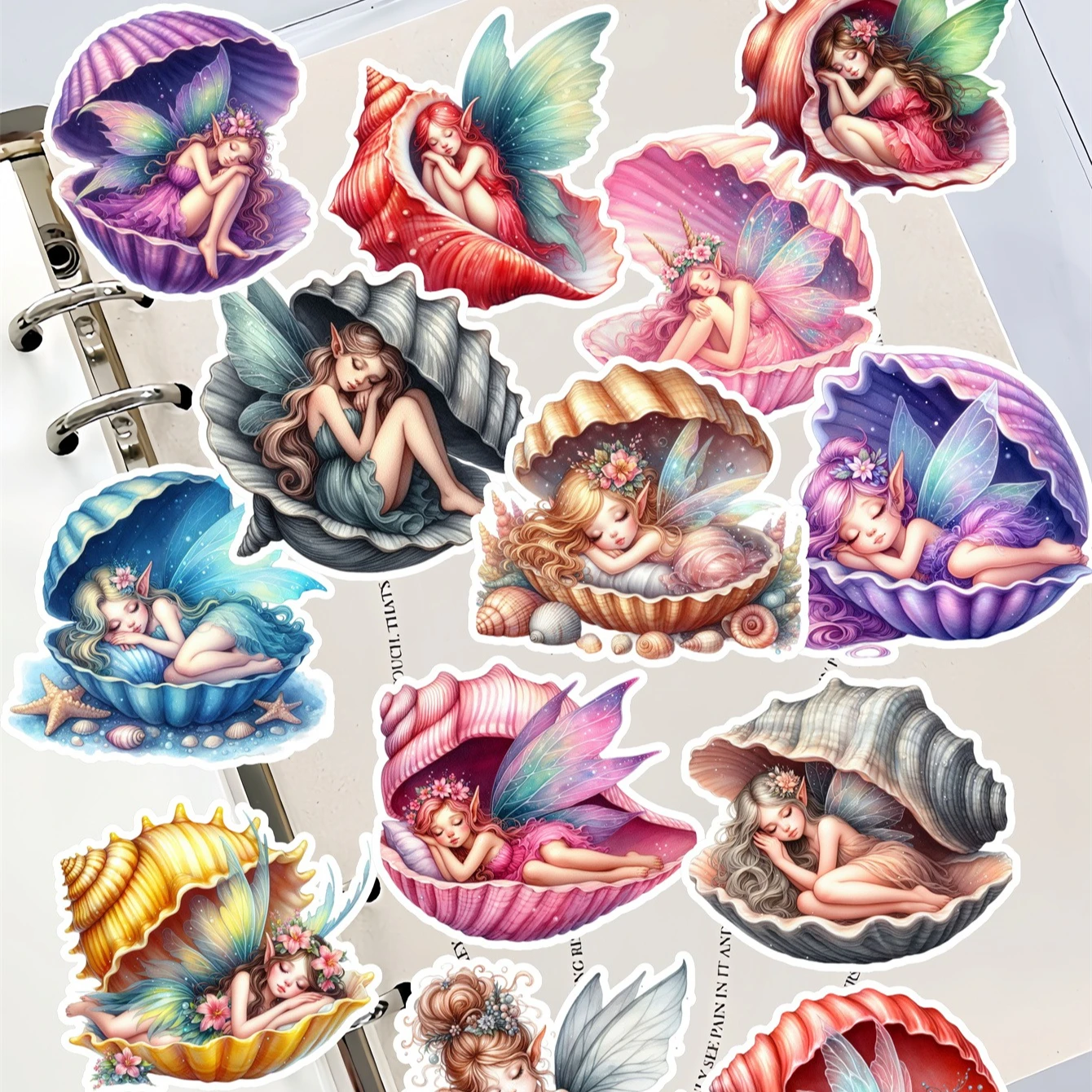 17pcs Hand-painted Cute watercolor shell elf girl Stickers Scrapbooking Craft Diary Album Phone Computer Seal  Decorative