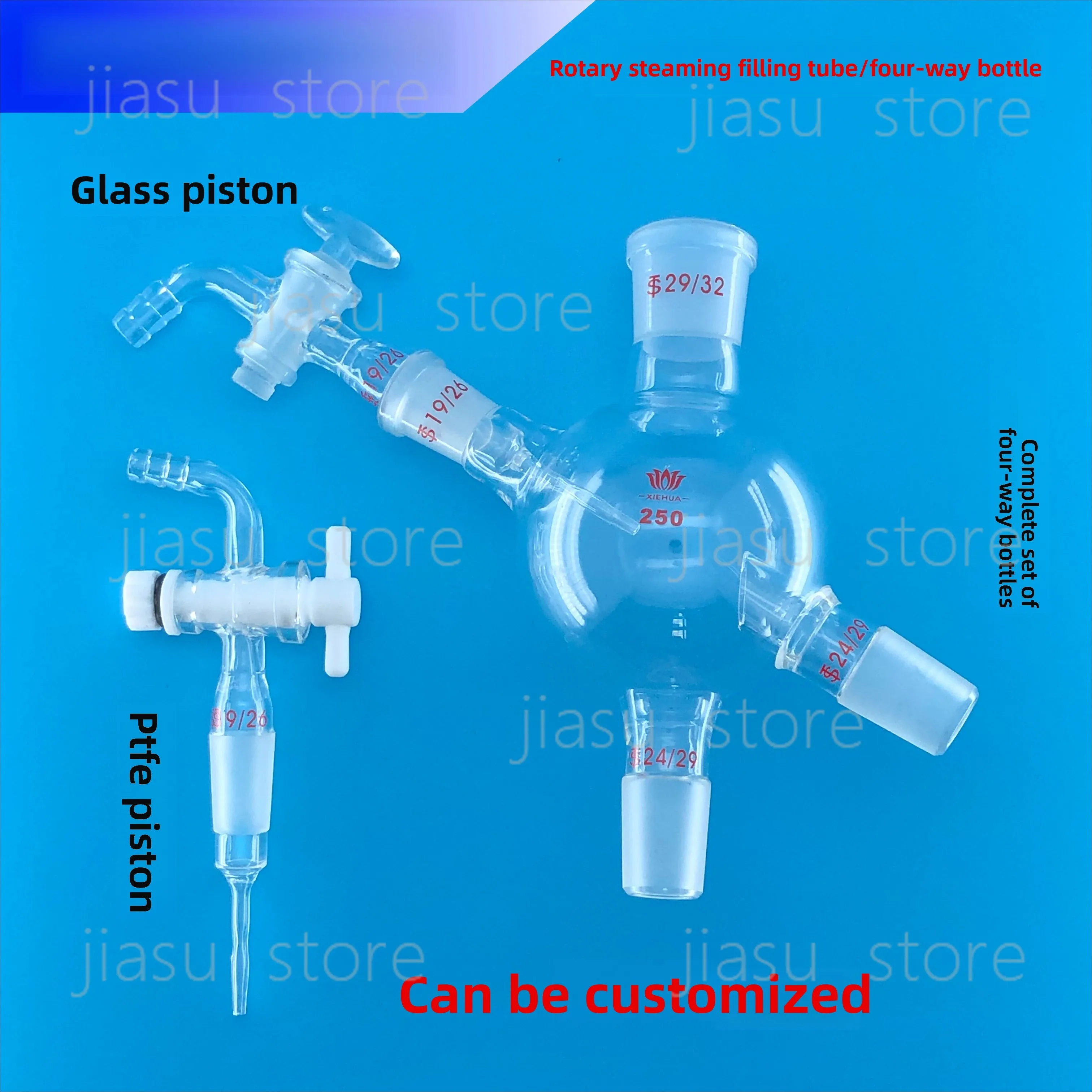 Glass 4-way Flask with Piston Valve, 19# Rotary Evaporator Flask, Rotovap Feeding Tube Accessory