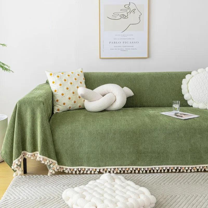 Modern Simple Chenille Herringbone Sofa Slipcover All Seasons Full Cover with Plain Dyed Cotton Non-slip for Home Decor