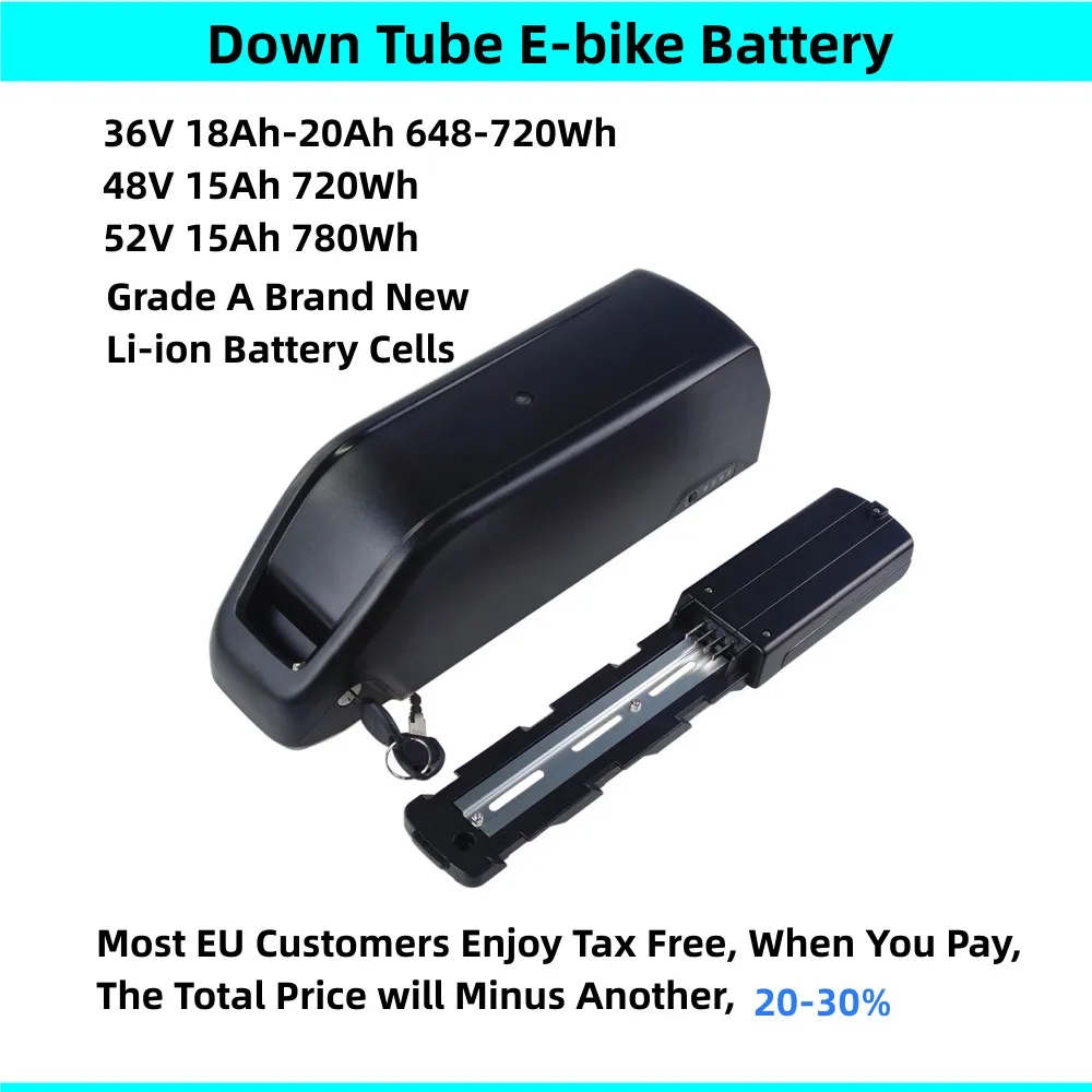 

Down Tube Dolphin Jumbo Shark Li-ion Ebike Battery 36V 20Ah 48V 15Ah 52V 15Ah 20A 25A 30A BMS E-bike Battery with Charger