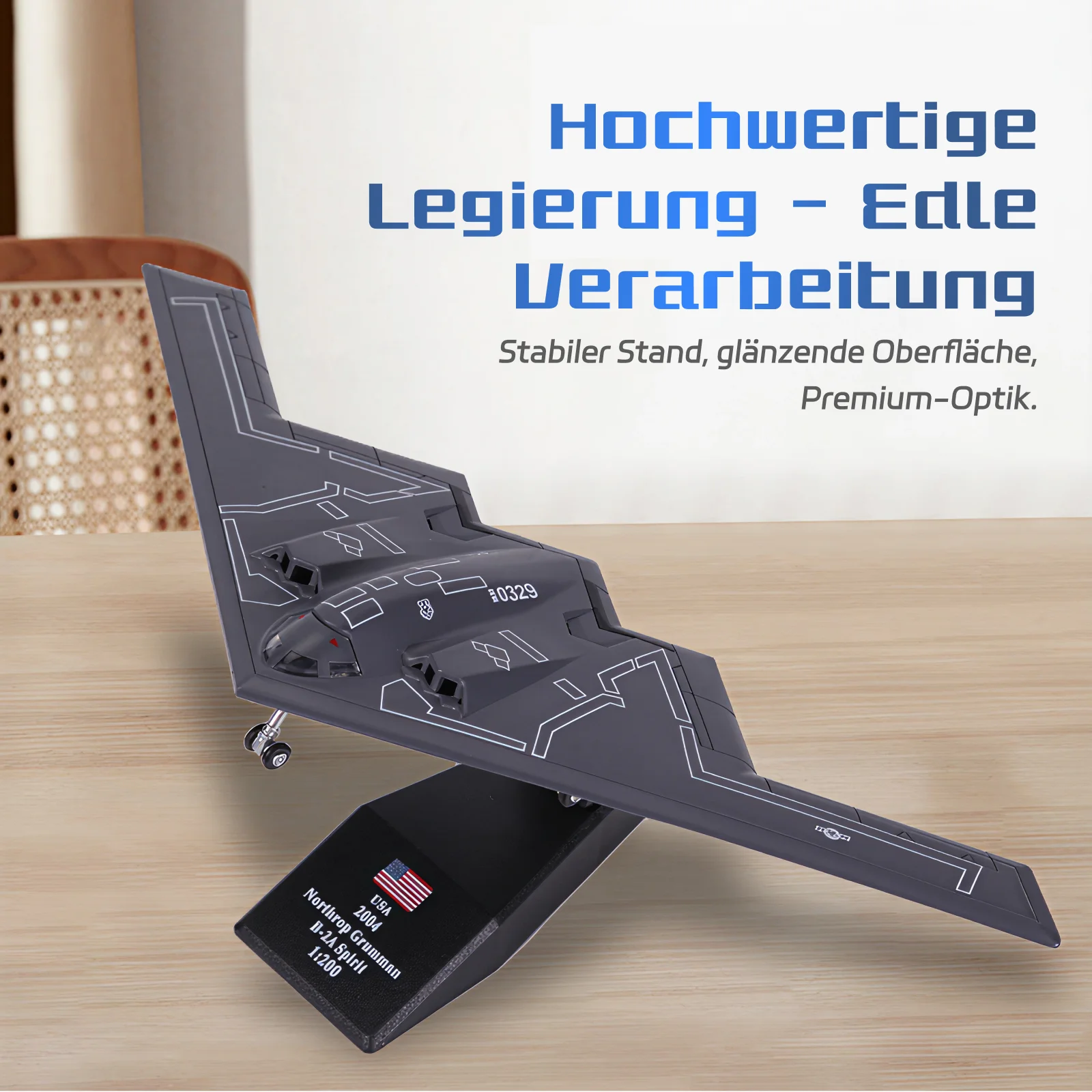 

Модель стратегического бомбардировщика B2 в масштабе 1:200 для декора полок и интерьера