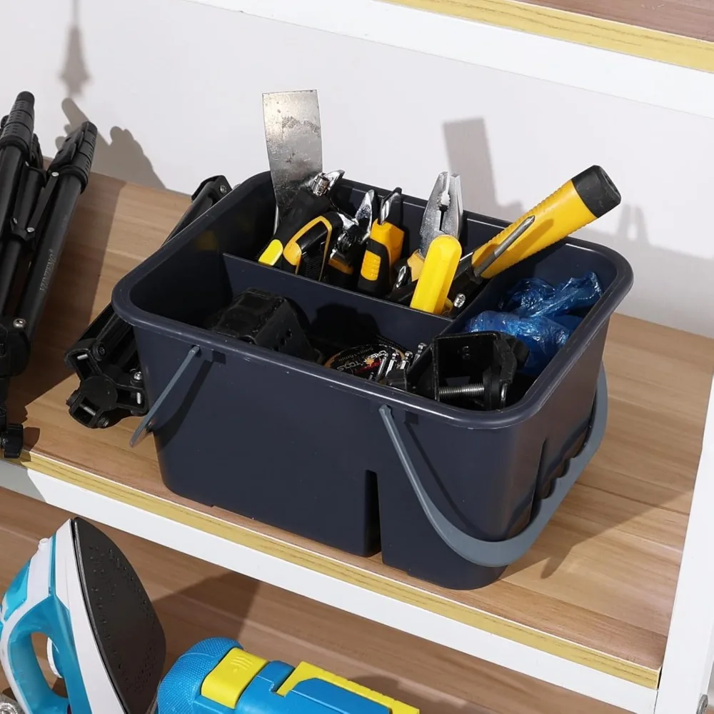 علبة تنظيف بلاستيكية لجميع الأغراض، علبة دش بمقبض، رمادي