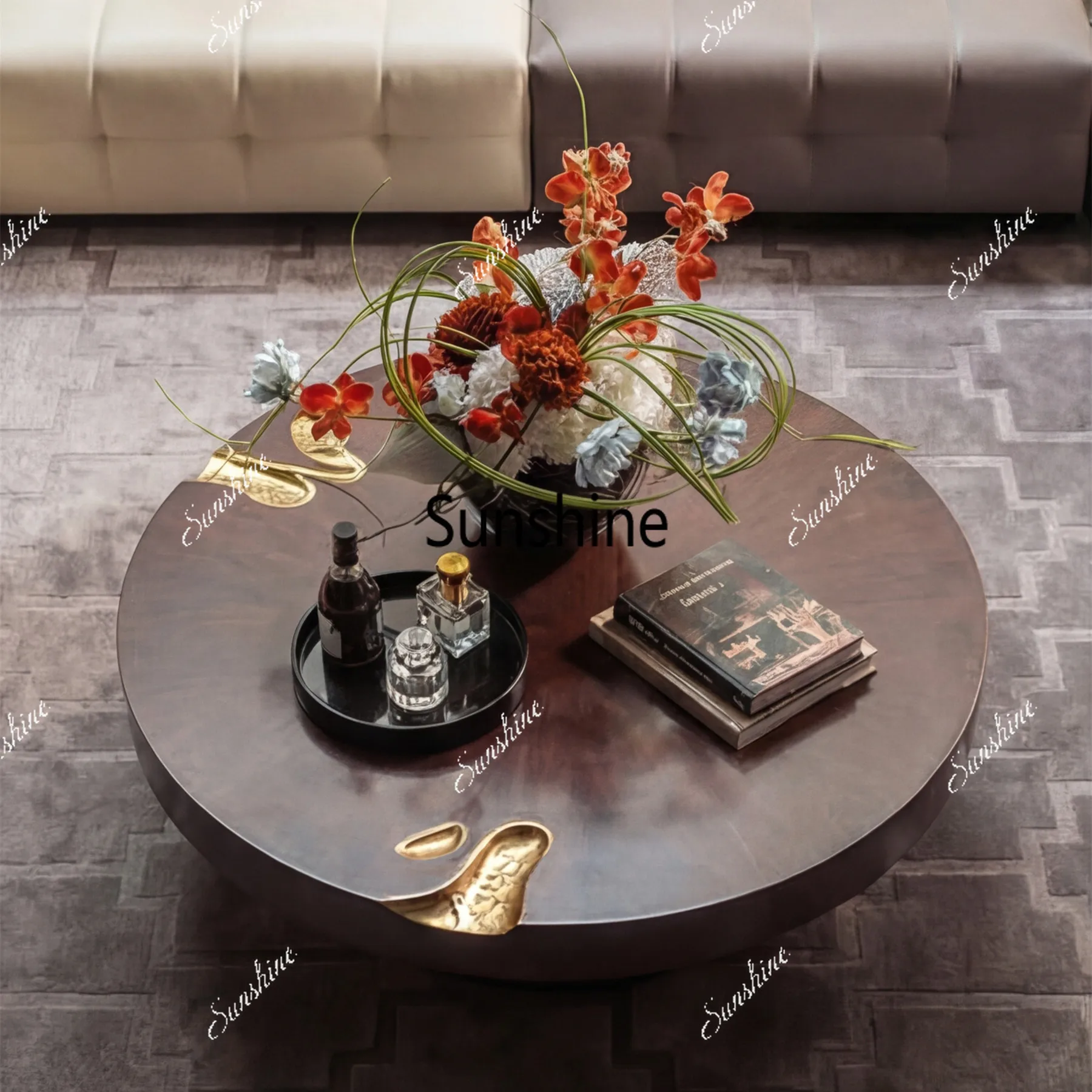 

Italian light luxury minimalist modern simple solid wood round coffee table