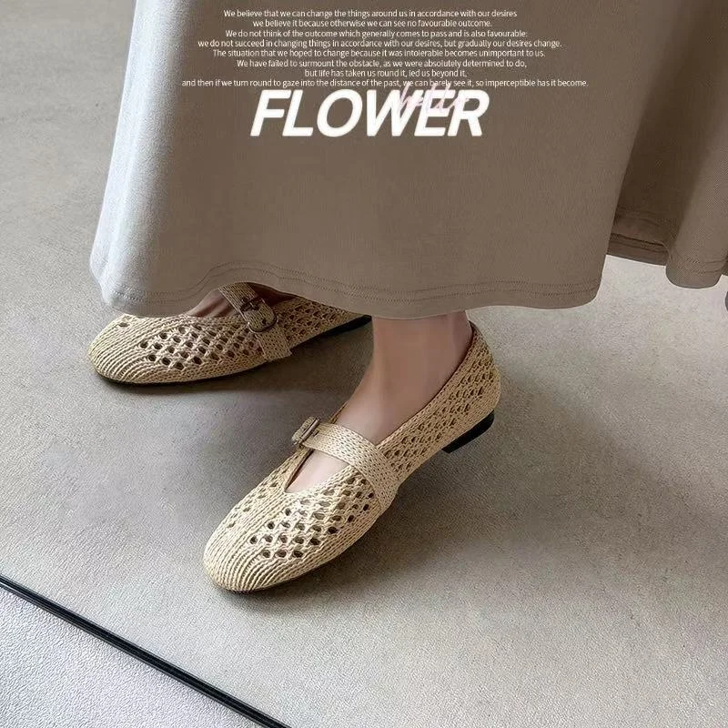 2026 new spring summer women sandals natural leather 22-25cm weave microfiber+sheepskin+pigskin round toe buckle women shoes