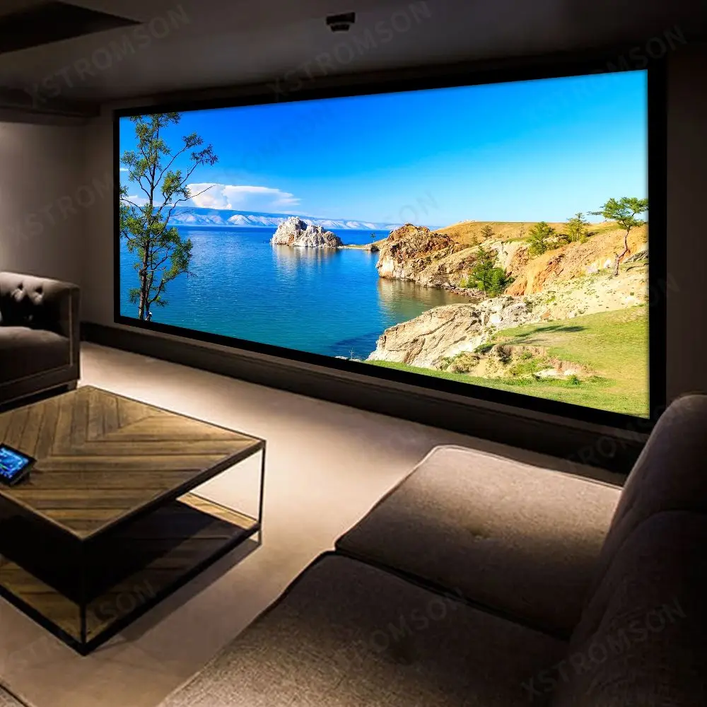 

Home Cinema Screen 150 inch-160 inch-180 inch Diagonal With 16:9 Flat Fixed Frame 3D Projector Screens 90 mm Black Velevt