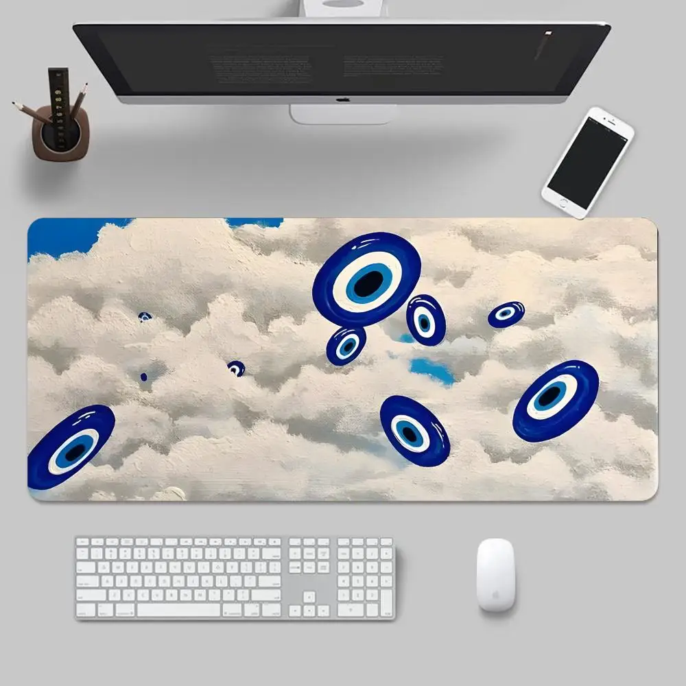 Evil Eye Illustrations Mouse Pad Tapetes de Mesa Teclado, Borracha Kawai, Tapete de Mesa Antiderrapante, XXL90x40cm