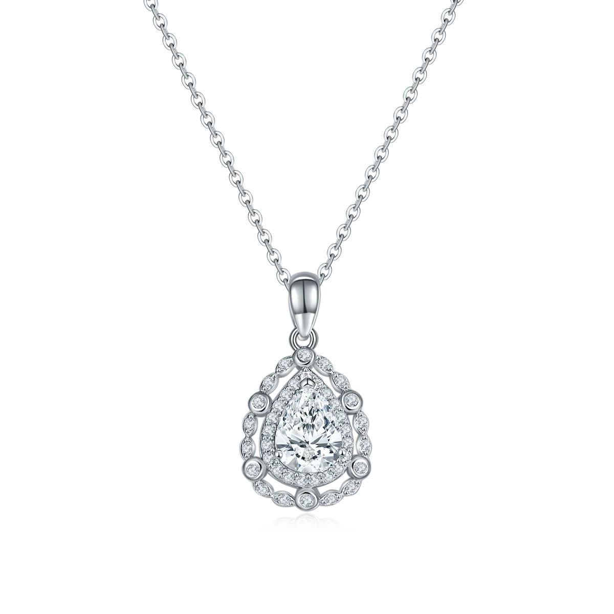 

P220622039 S925 Silver Plated 18K White Gold Pear-Shaped Moissanite Lace Pendant 8*6mm/1.25CT