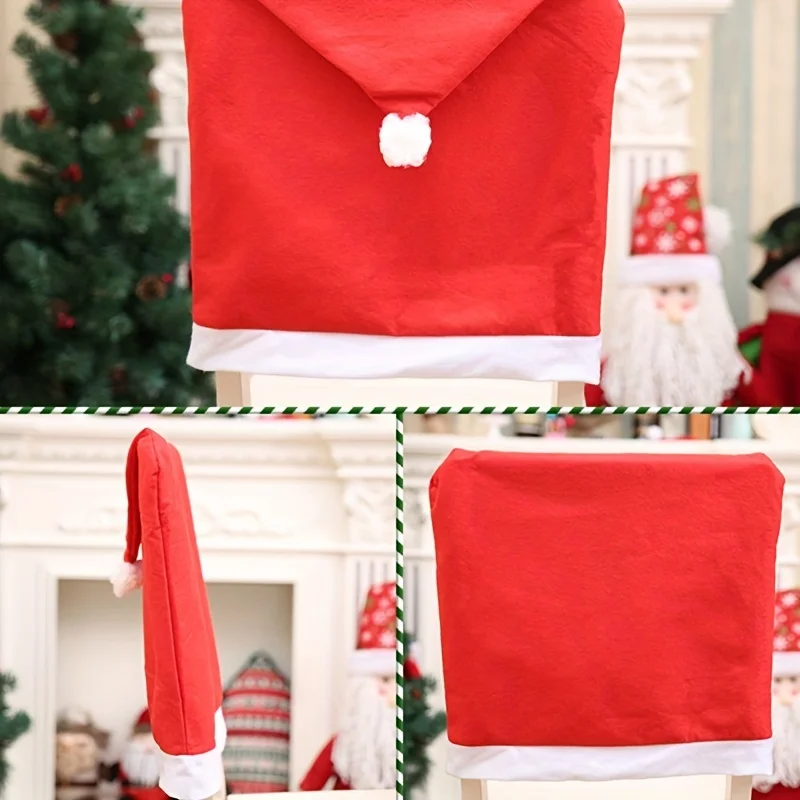 2/4/6pcs Christmas Santa Claus Cotton Chair Cover Non-woven Table Red Hat Chair Back Cover Christmas Xman Home Decorations