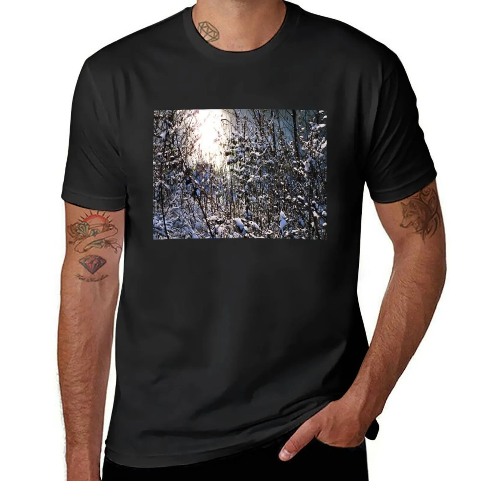 Winter snowy landscape photography Winter trees and shrubs landscape T-Shirt quick drying plus sizes Men's t-shirts