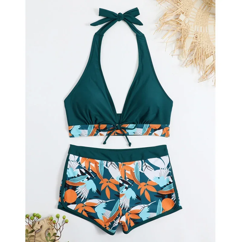 Traje de baño de dos piezas para mujer, conjunto de Tankini con realce, ropa deportiva para playa y piscina