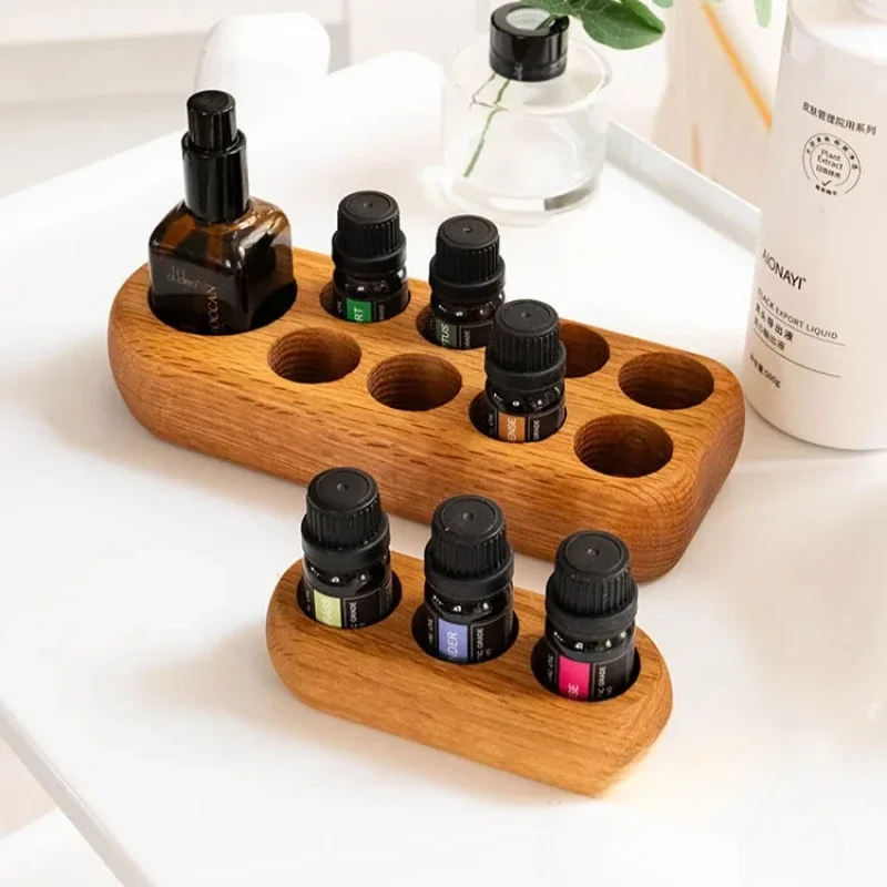 Essential Oil Display Stand 9-Hole Perfume Bottle Organizer Desktop Cosmetic Storage Tray Wooden Aromatherapy Shelf