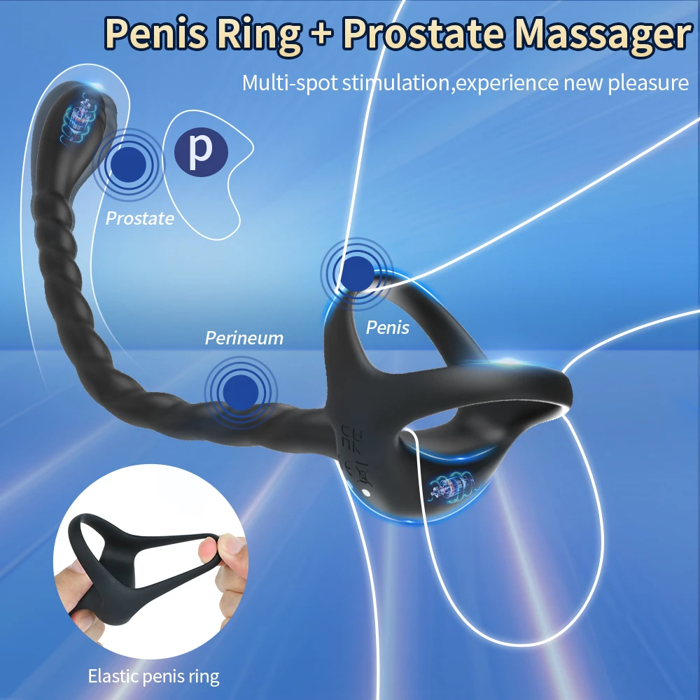 Cock Anal Vibrator Butt Plug Prostate Massager Testicle Stimulator Delay Ejaculation Penis Ring Remote Control Sex Toy for Men