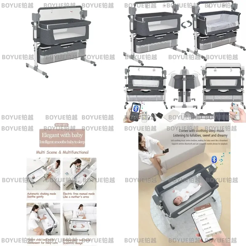 Electric Baby Bedside Bassinet Crib with Wheels, Foldable Co-Sleeping Bed with Remote Control and 5 Swaying Speed Modes