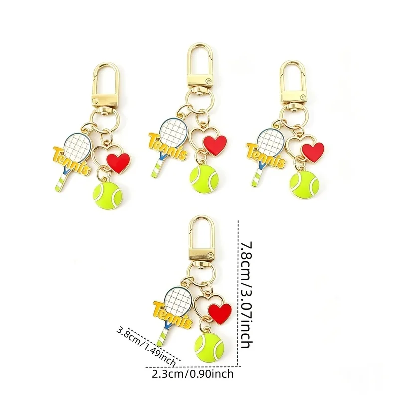 5pcs Tennis Racket Heart Keychain – 2D Alloy Drip Oil Pendant, Backpack Sporty Gift for Tennis Lovers & Friends