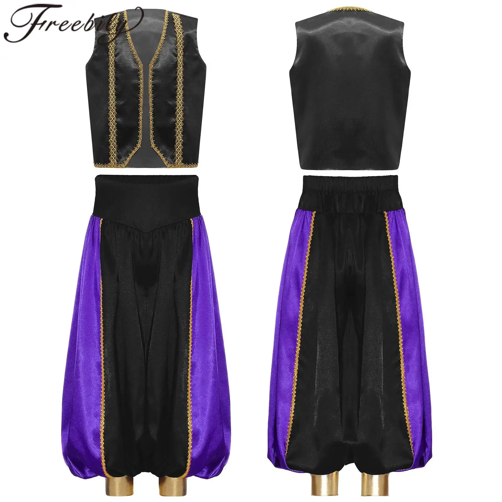 

Childs Arab Role-playing Outfits Kids Waistcoat Vest Bloomers Performance Boys Arabian Prince Costumes Belly Dance Pants Suits