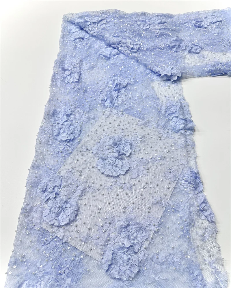 

Latest Luxury Multiple color options Embroidery Tulle With Nigerian Handmade Sequin Beads Lace Fabrics For 5yards Dress