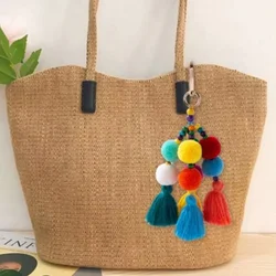 Handmade Tassels Key Chain Bohe Plush Pompom Ball Keycahin for Women Purse Bag Charm Pompom Tassel Pendant DIY Jewelry Key Rings