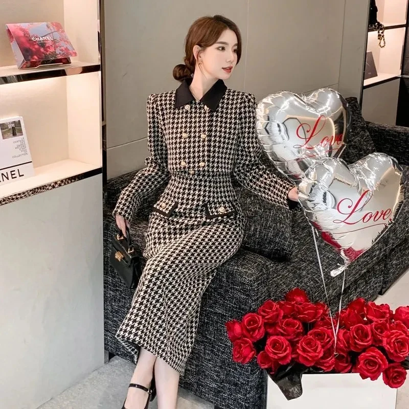 Fried Street Spring Autumn New Women\'s.Suit Dress Sets Women\'s Fashion High Sense Sling Dress And Short Jacket Two-Piece Suit La