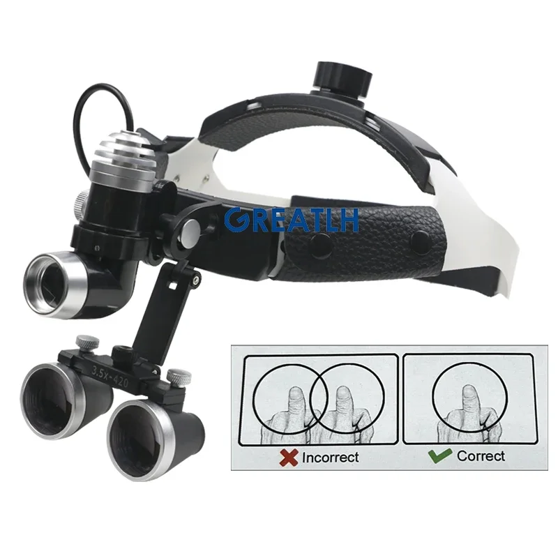 Dental Loupe with Two Batteries Medical Binocular Magnifier Helmet Loupes Wide Field of View Dental Instrument 2.5X/3.5X