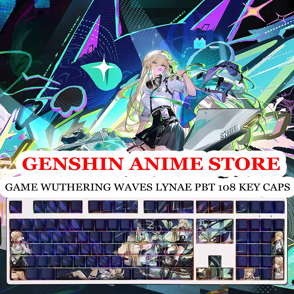 Game Wuthering Waves Lynae PBT 108 Key Caps Cosplay Props Thermal Sublimation Mechanical Theme Keycap Keyboard Accessories