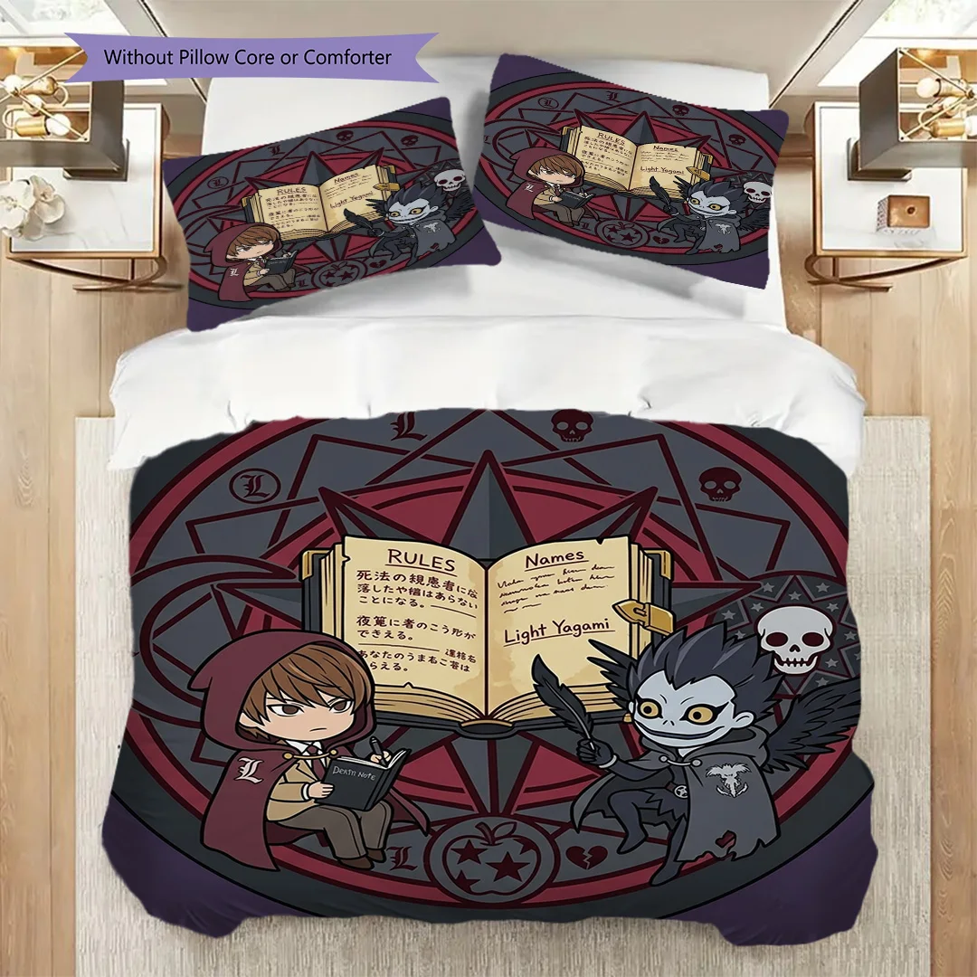 Printed Death Note Anime Duvet Cover Set & Pillowcase Daily Bedroom Bedding Ornament-kwq317