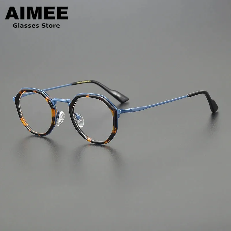 

Handmade Retro Titanium Acetate Eyeglasses Men Women Fashion Polygon Prescription Glasses Frame Japanese Style Optical Eyewear