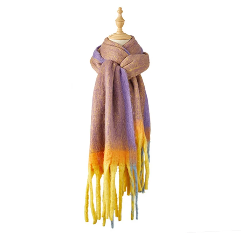 

Модный утолщенный женский шарф из искусственного кашемира в корейском стиле, теплая шаль с длинной кисточкой, холодостойкая зимняя шаль с кисточками