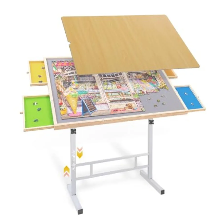 

1500 Piece Puzzle Table with Drawers and Cover, Adjustable Height and Tilt, Portable Wooden Jigsaw Board with Wheels for Adults