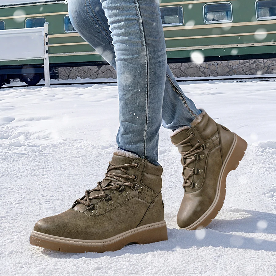 Women's High-End Genuine Leather Thickened Fleece Winter Short Boots, Snow Boots, Ultra-Warm Double-Face Plush