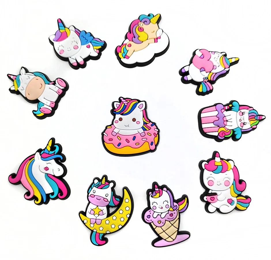 Unicorn Doughnut Cake rainbow candy Shoe Charms for Clogs Sandals Decoration Shoe Buckle for Friends party Gifts