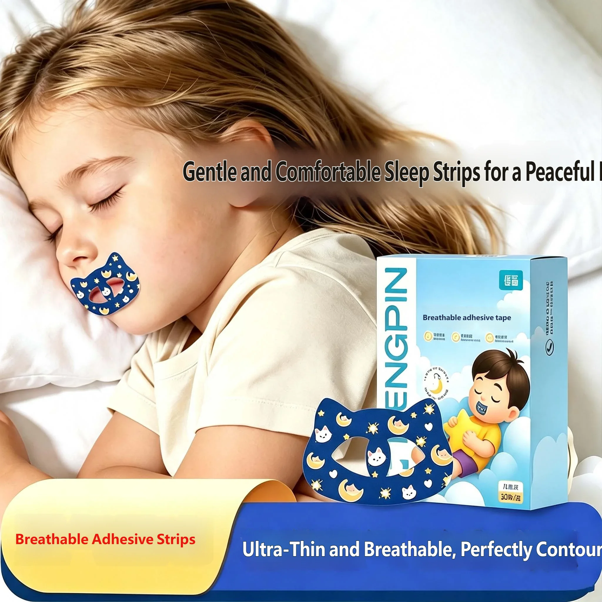 30-150 pcs Children's cartoon Cat Sleep Mouth Strip Breathable Tape Used for Sleep Lip Seal stickers to Improve Children's Sleep