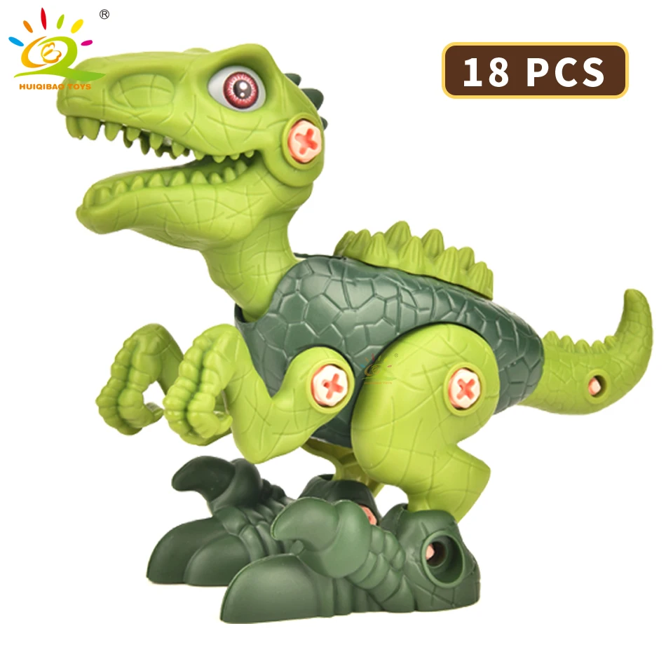 HUIQIBAO DIY Screw Nut Dinosaur Assembly Screwing Blocks Tyrannosaurus Raptor Triceratops Building Construction Toy for Children