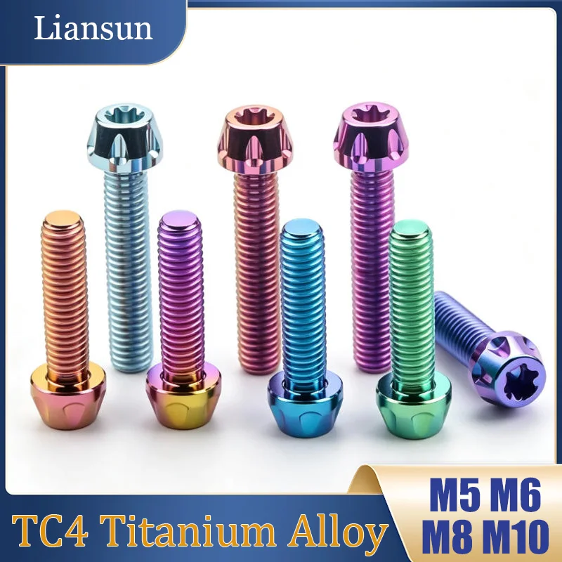5PCS Titanium Alloy Bolts M5 M6 M8 M10 Tapered Star-Head Screws Colored Tapered-Head Bolts Suitable for Motorcycle Modifications