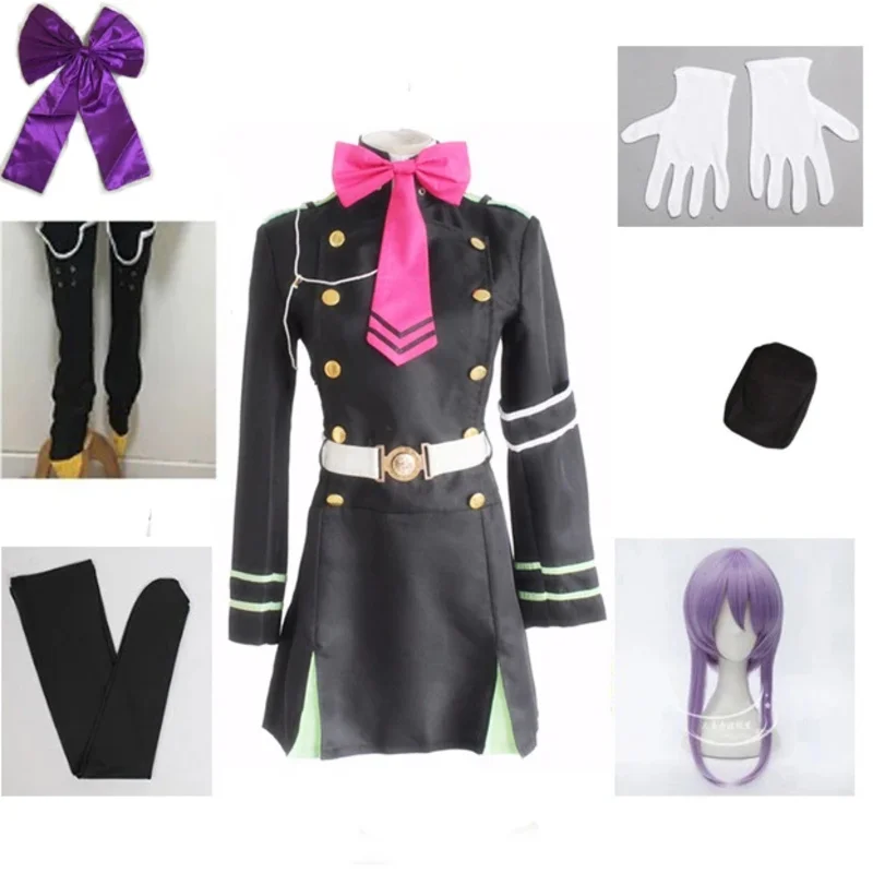 Disfraz completo de Anime Seraph of The End Hiiragi Shinoa para niña y mujer, disfraz de Cosplay para fiesta de Halloween con peluca morada