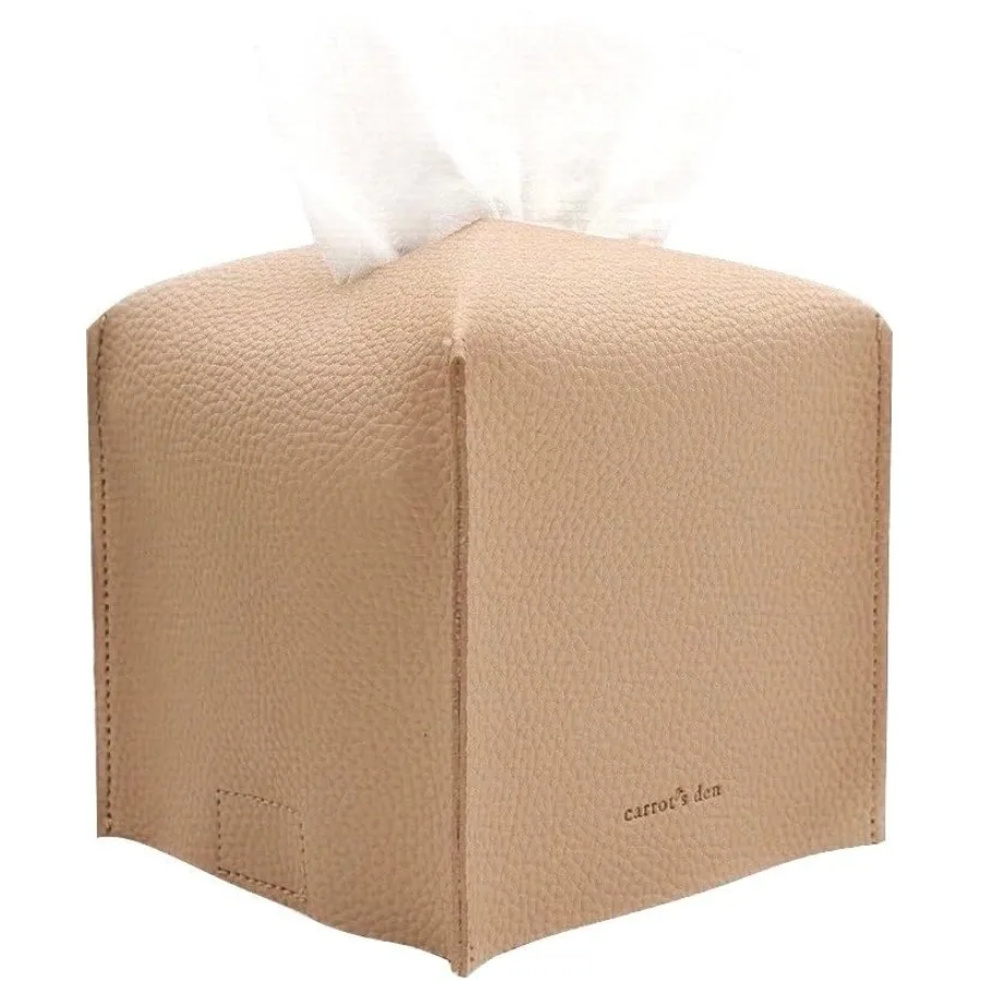 

Tissue Box Cover Holder, Square with Bottom Belt by - PU Leather Decorative Organizer for Tabletop, Bathroom, Car, Office