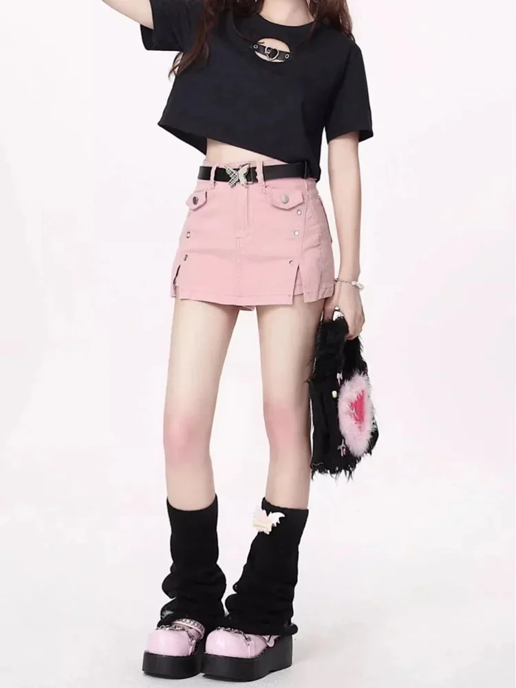 

Retro Summer New Solid Color Women Skirts Casual Fashion Street A-line Skirts Female Simple Baisc Slim Split Denim Woman Skirts