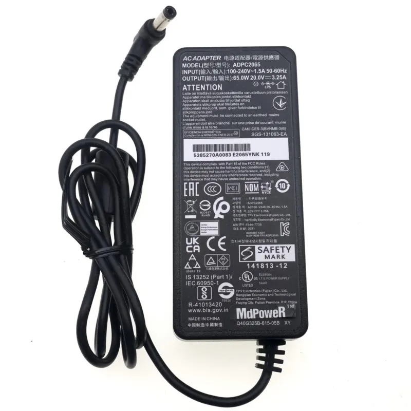 Genuine 20V 3.25V 65W  5.5x2.5mm Adapter ADPC2065 Charger For AOC Monitor AG322FCX 315LM00019 E2272PWUT/BS U2879VF Power Supply