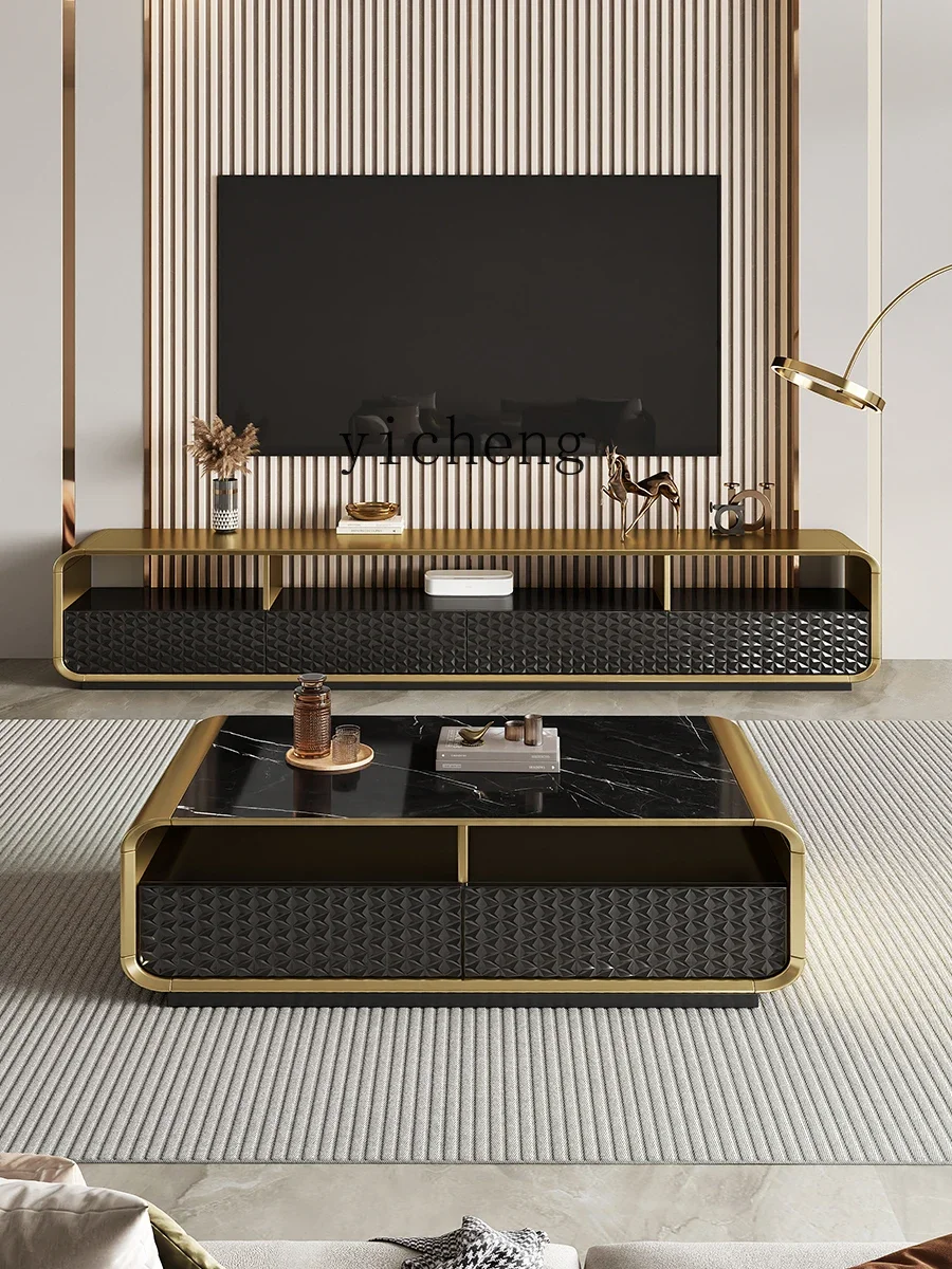 b11- light luxury TV cabinet coffee table combination modern minimalist living room TV cabinet rock slab solid wood
