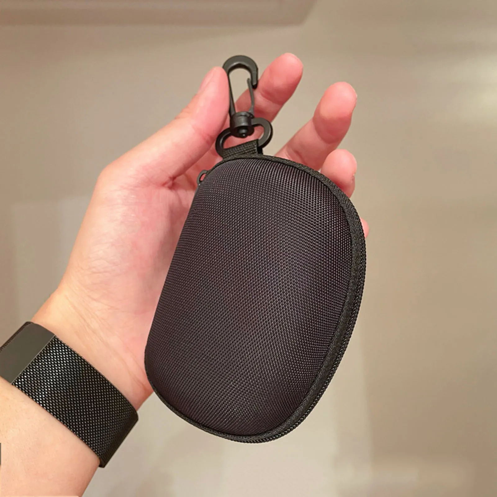 Foldable Glasses Case Black Zipper Hard Eyeglass Storage Box with Hook for Sunglasses Travel Protection for Men Women
