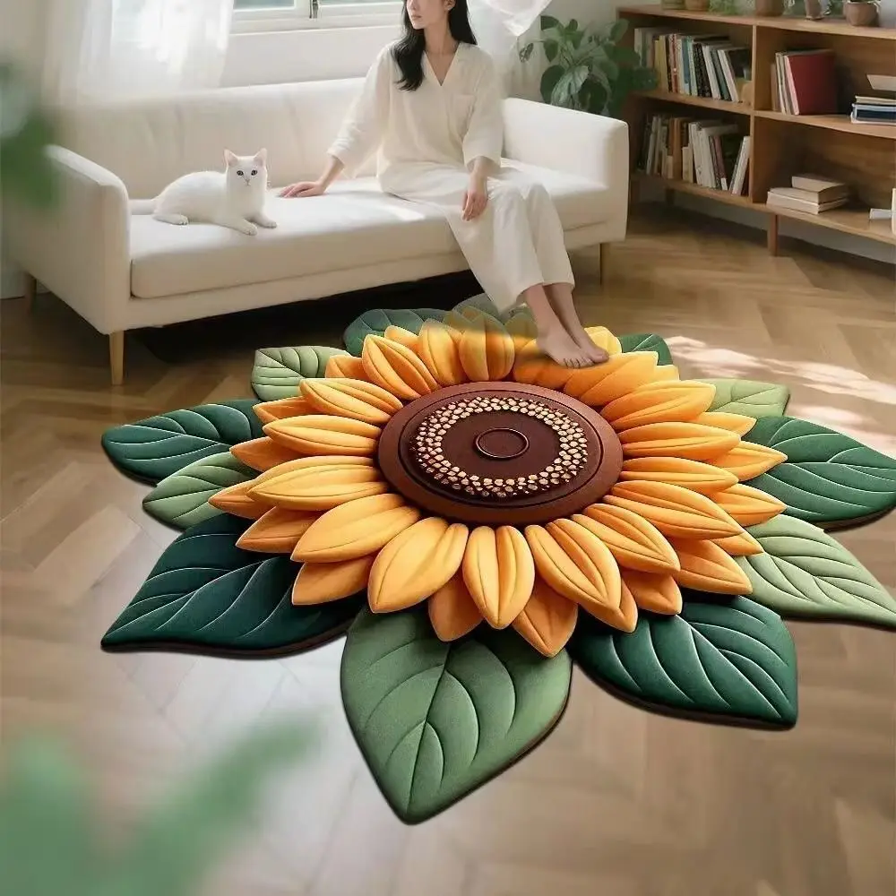 Special-shaped Sunflower Carpet Soft Non-slip Sunflower Mat 60x60cm Absorbent Door Gasket for Living Room Tea Table Bedside
