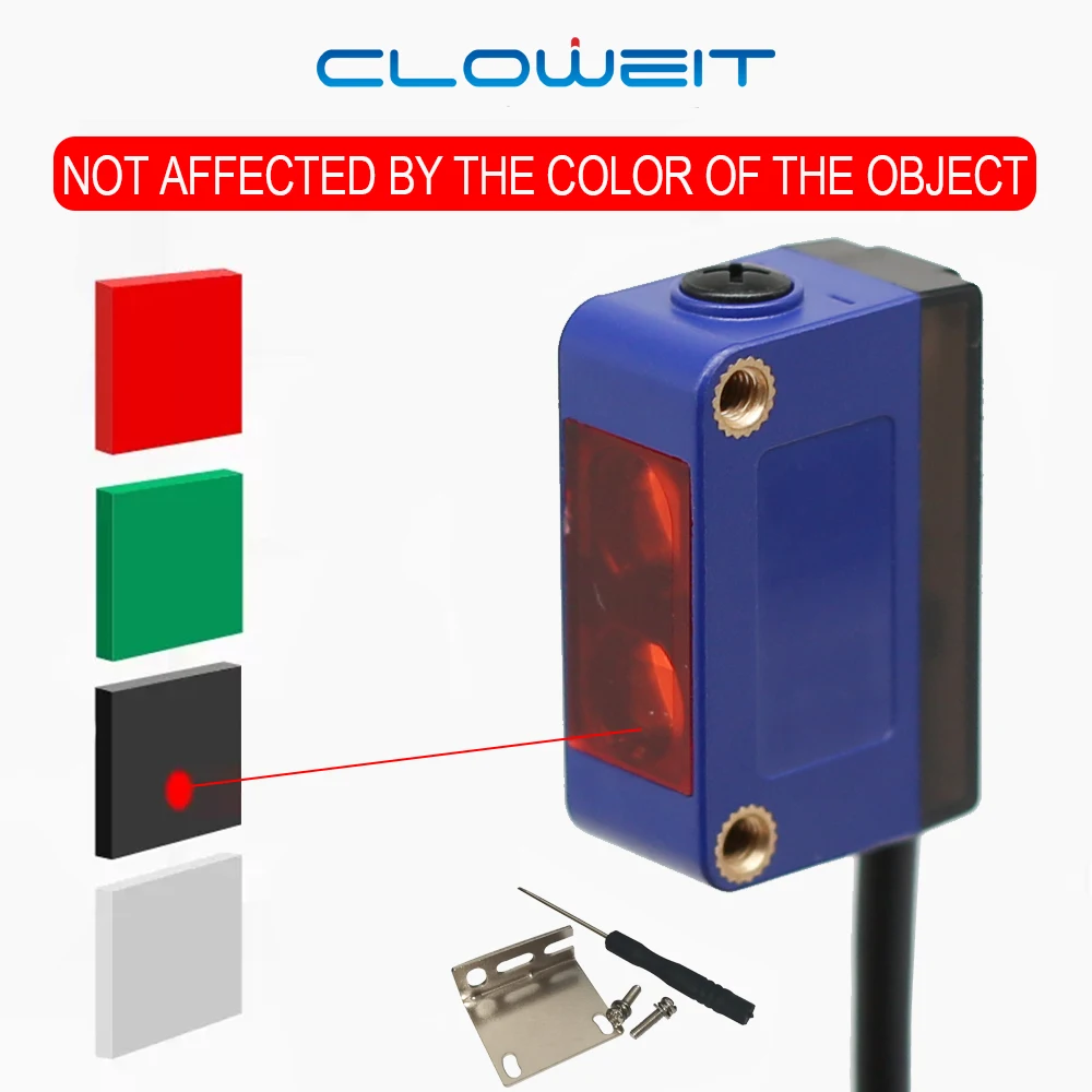 Cloweit Square Photoelectric Switch 30cm Distance White Black Color Background Suppression Infrared Photocell Sensor GTB6-DC30