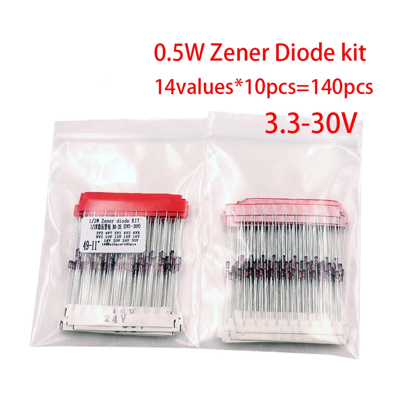 1/2w 0.5W Zener Diode 3.3-30V Assorted Assortment Set New electronic diy kit 14values*10pcs=140pcs
