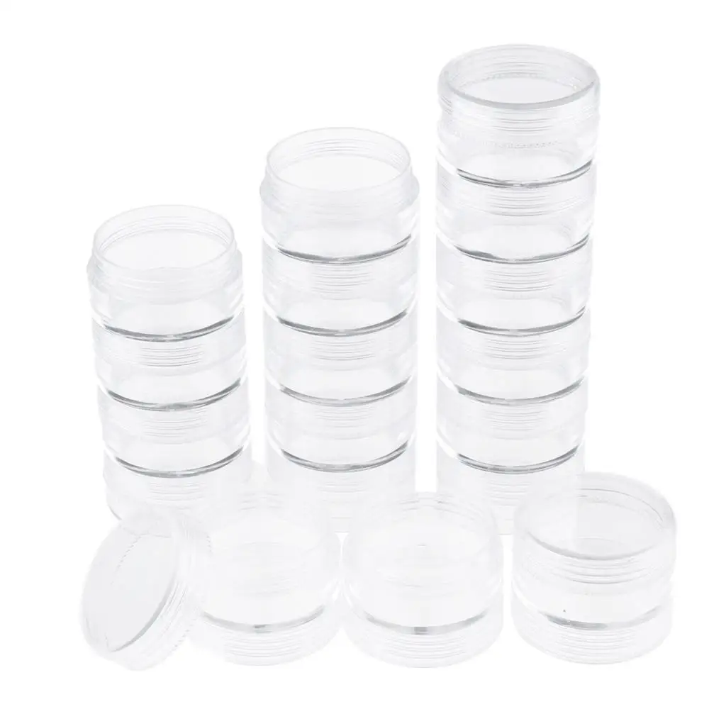 MagiDeal 6 Tiers Empty Stackable Jar 18 Clear Round Containers w/ Screw Lids Multi-Use Storage Container To Storage Eyelash