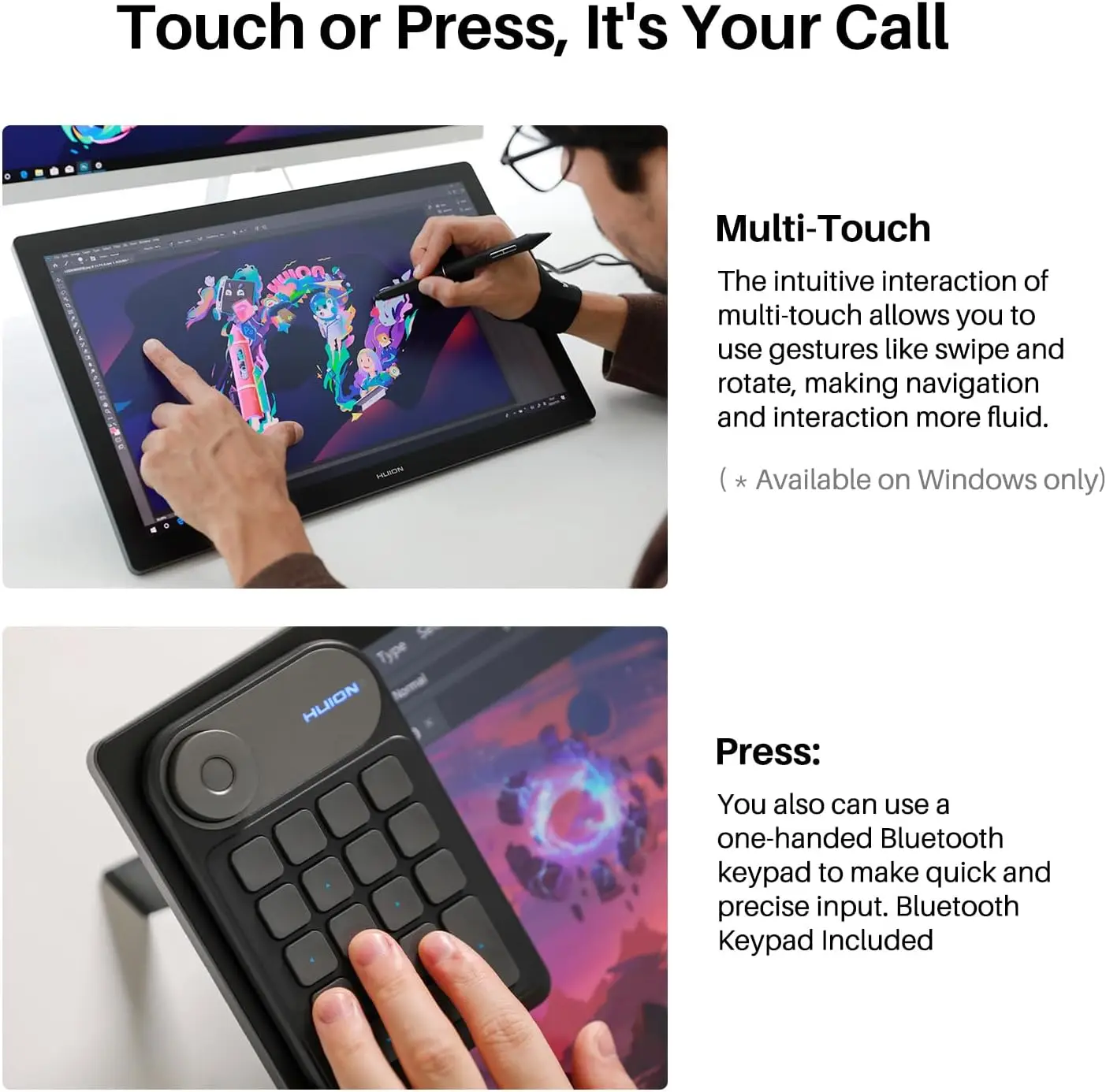 HUION KAMVAS Pro 19 4K Drawing Tablet with Touch Scree 16K Levels Pressure With Mini Keyboard