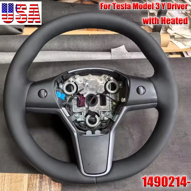 Car Heated Steering Wheel Fit For Tesla Model 3 Model Y 2017 2018 2019 2020 2021 2022 2023 Driver PU Leather Steering Wheel Aluminum Alloy Frame OE 1490214-00-B 1490214 with Heated