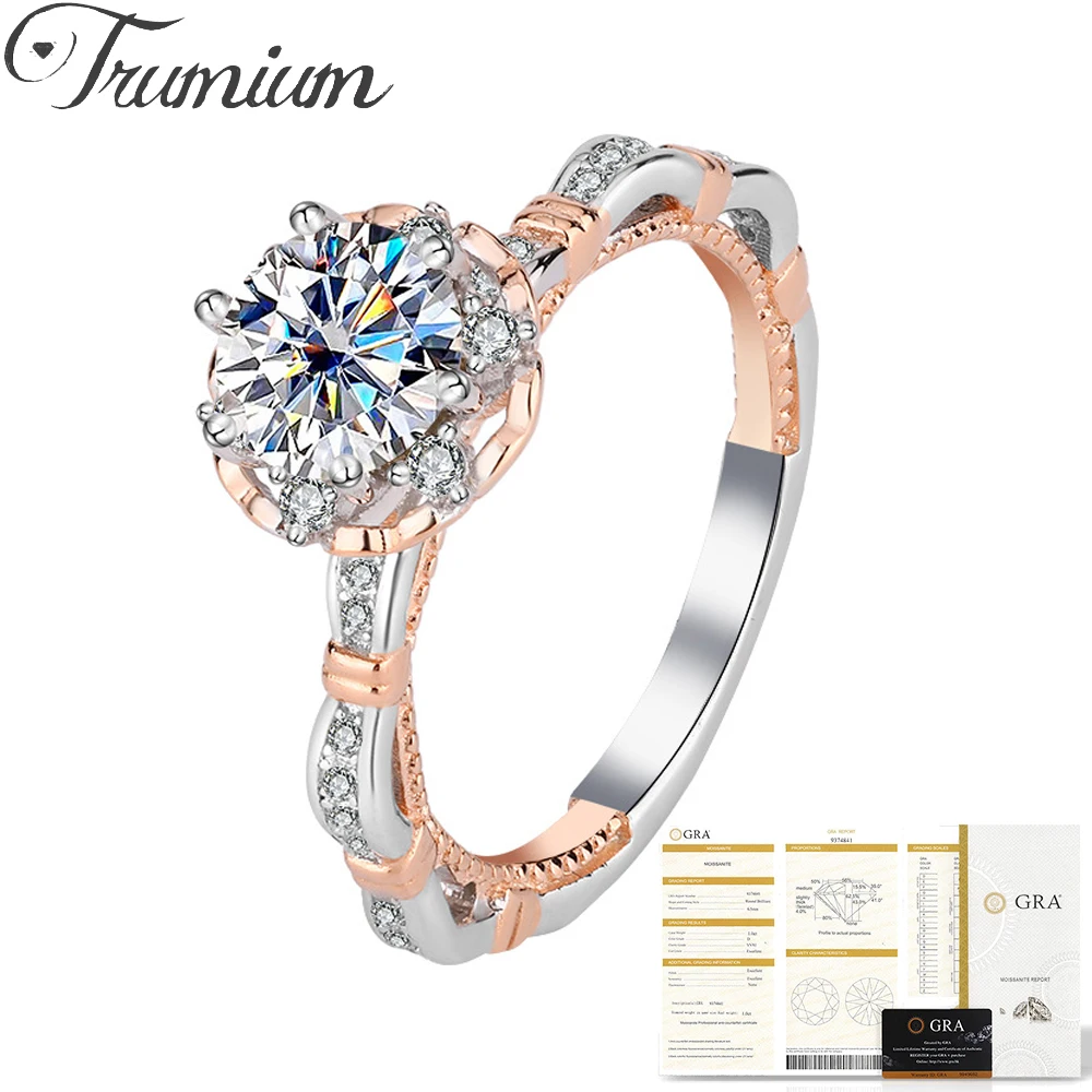 

Trumium 925 Sterling Silver Round Cut Solitare 1CT Moissanite Engagement Ring for Women Luxury Wedding Band Promise Rings